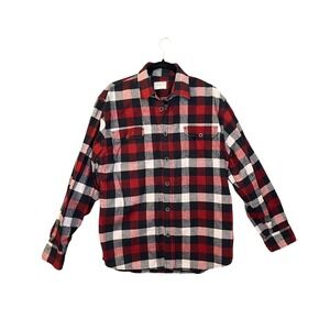 JACHS Mens Red Black Buffalo Plaid Heavy Flannel‎ Shirt Size L Outdoors Workwear